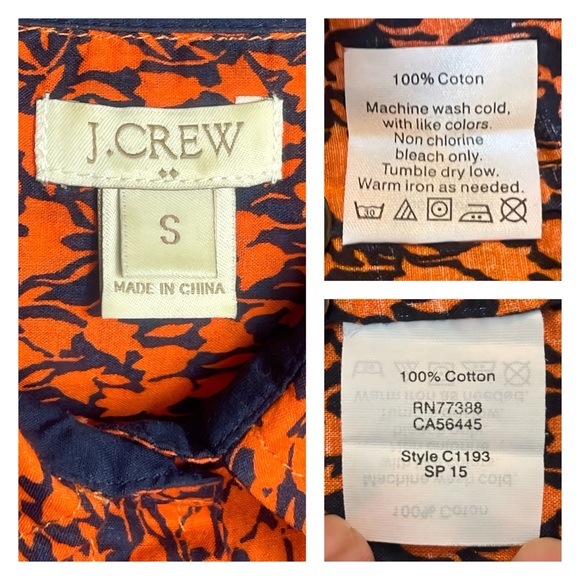 J CREW Printed Popover Long Sleeve Shirt in Navy/Orange Tulips Style# C1193 EUC - Picture 3 of 8
